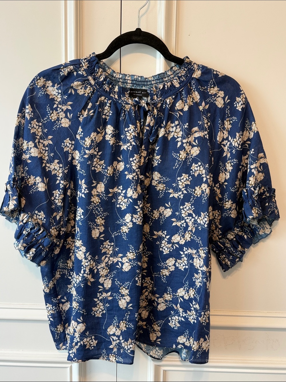 Current Air Navy Blue Floral Peasant Top